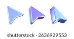 3D holographic arrow cursor icon set with a neon gradient, isolated on a white background. Render of iridescent arrow for interfaces, tech navigation, mouse clicks, location search. 3d vector icon