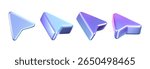3D holographic arrow cursor icon set with a neon gradient, isolated on a white background. Render of iridescent arrow for interfaces, tech navigation, mouse clicks, location search. 3d vector icon