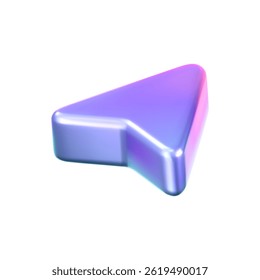 3D holographic arrow cursor icon with a neon gradient, isolated on a white background. Render of iridescent arrow for interfaces, tech navigation, mouse clicks, location search. 3d vector icon
