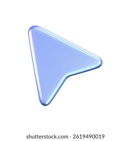 3D holographic arrow cursor icon with a neon gradient, isolated on a white background. Render of iridescent arrow for interfaces, tech navigation, mouse clicks, location search. 3d vector icon