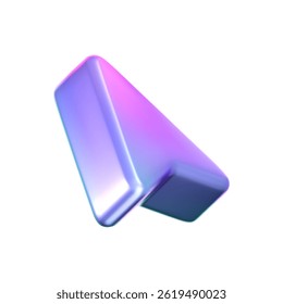 3D holographic arrow cursor icon with a neon gradient, isolated on a white background. Render of iridescent arrow for interfaces, tech navigation, mouse clicks, location search. 3d vector icon