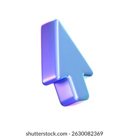 Ícone de cursor de seta holográfica 3D com um gradiente de néon, isolado em um fundo branco. Renderização de seta iridescente para interfaces, navegação técnica, cliques do mouse, pesquisa de localização. ícone de vetor 3d