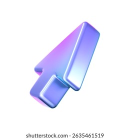 3D holografische pijlcursor pictogram met een neon verloop, geïsoleerd op een witte achtergrond. Render van iriserende pijl voor interfaces, technische navigatie, muisklikken, locatiezoeken. 3D-vectorpictogram