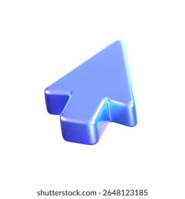 3D holographic arrow cursor icon with a neon gradient, isolated on a white background. Render of iridescent arrow for interfaces, tech navigation, mouse clicks, location search. 3d vector icon