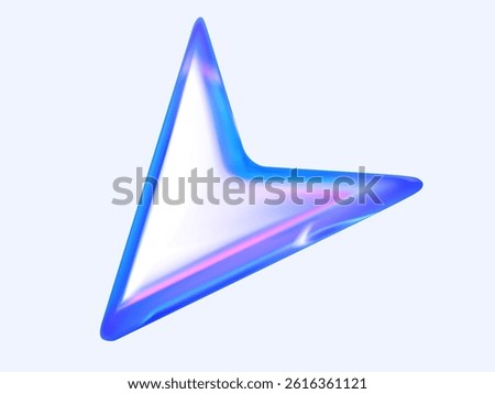 3D holographic arrow cursor icon in blue gradient. Navigation pointer element for user interface. Vector render illustration.