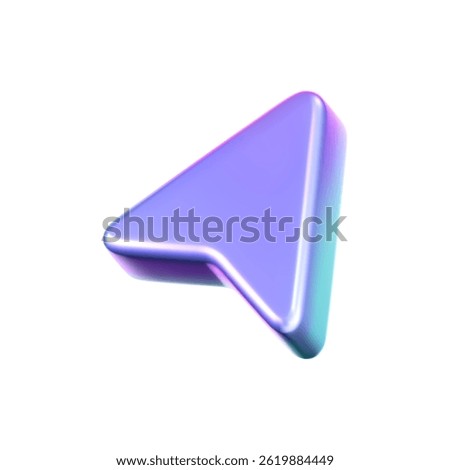 3D holographic arrow cursor icon with a neon gradient, isolated on a white background. Render of iridescent arrow for interfaces, tech navigation, mouse clicks, location search. 3d vector icon