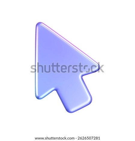 3D holographic arrow cursor icon with a neon gradient, isolated on a white background. Render of iridescent arrow for interfaces, tech navigation, mouse clicks, location search. 3d vector icon