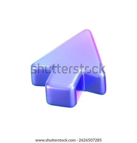 3D holographic arrow cursor icon with a neon gradient, isolated on a white background. Render of iridescent arrow for interfaces, tech navigation, mouse clicks, location search. 3d vector icon