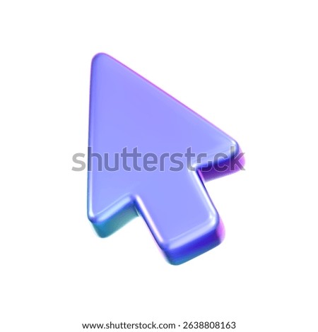 3D holographic arrow cursor icon with a neon gradient, isolated on a white background. Render of iridescent arrow for interfaces, tech navigation, mouse clicks, location search. 3d vector icon