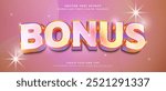 3D holographic bonus text effect on abstract background, jackpot bonus vector graphic style