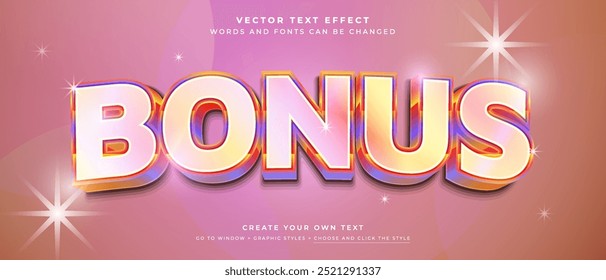 3D holographic bonus text effect on abstract background, jackpot bonus vector graphic style