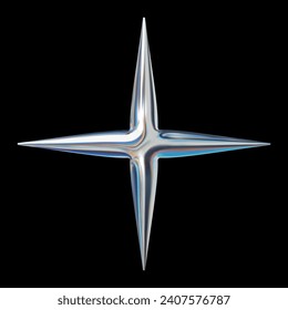 3d holographic chrome sparkle star in y2k retro futuristic style. Metallic glossy star shape object, vector isolated design element in 2000s aesthetic