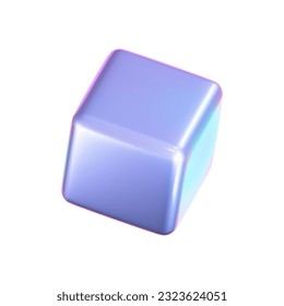 3d holographic cube with iridescent chrome effect isolated on white background. Render holographic metal rotating box with rainbow gradient effect. 3d vector geometric shape