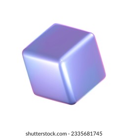 3d holographic cube with iridescent chrome effect isolated on white background. Render holographic metal rotating box with rainbow gradient effect. 3d vector geometric shape