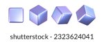 3d holographic cubes set with iridescent chrome effect isolated on white background. Render holographic metal rotating box with rainbow gradient effect. 3d vector geometric shapes