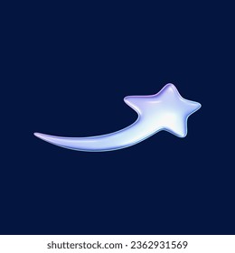 3d estrella holográfica en caída o vuelo en y2k estilo futurista aislado en el fondo oscuro. Transforme el emoji estrella de tiro de galaxia cibercromo 3d con pestañas y chispas. Ilustración vectorial y2k