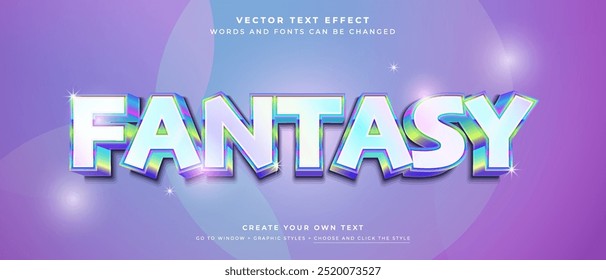 Efecto de texto de fantasía holográfica 3D sobre fondo abstracto, estilo gráfico de Vector