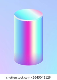 Forma primitiva geométrica holográfica 3d. Forma geométrica holográfica brilhante. Design moderno iridescente, efeito de filme fino. Vetor