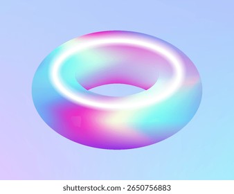 Forma primitiva geométrica holográfica 3d. Forma geométrica holográfica brilhante. Design moderno iridescente, efeito de filme fino. Vetor