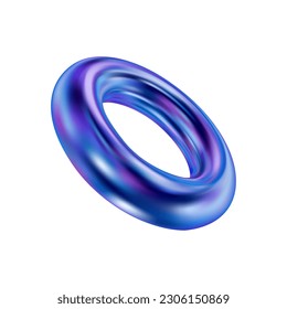 3d holographic geometric shape torus. Metal simple figure for your design on isolated background. Vector illustration.