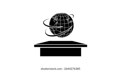 A 3D holographic globe spinning above a table.jpg	Three Dimensional Holographic Globe Spinning Above Conference Table	A stunning three-dimensional holographic globe rotates gracefully above a sleek co