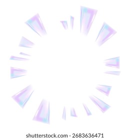 Marco circular brillante holográfico 3D con rayos de luz aislados sobre fondo blanco para decoración abstracta, Plantilla y diseño digital