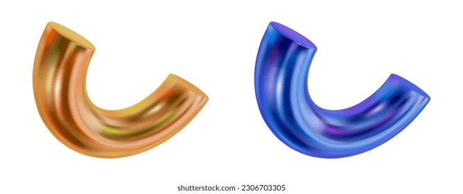 3d holographic half part torus geometric element. Metal simple figure for your design on isolated background. Vector illustration