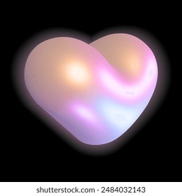 3d holographic heart shape vector illustration. Glowing iridescent heart. Vector design element. Futuristic designs. Holographic volumetric love symbol 3D illustration