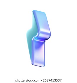 3D holographic lightning icon with a neon and chrome effect isolated on white background. Render of electric thunderbolt with a rainbow gradient. Energy, power and speed icon. 3D vector illustration