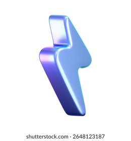 3D holographic lightning icon with a neon and chrome effect isolated on white background. Render of electric thunderbolt with a rainbow gradient. Energy, power and speed icon. 3D vector illustration