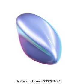 3d holographic liquid shape, iridescent chrome fluid bubble isolated on white background. Render of abstract holographic metal blob with rainbow gradient effect. 3d vector geometric illustration
