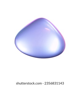 3d holographic liquid shape, iridescent chrome fluid bubble isolated on white background. Render of abstract holographic metal blob with rainbow gradient effect. 3d vector geometric illustration