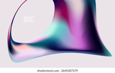 3D Holographic liquid shapes. Colorful iridescent bubble on white background. Abstract vector frame.