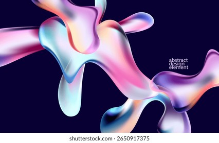 Formas líquidas holográficas 3D. Bolha iridescente colorida em fundo escuro. Papel de parede vetorial abstrato.