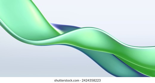 3d holographic liquid wave, iridescent chrome fluid silk fabric isolated on light background. Render of neon metal ribbon with rainbow gradient effect flying in motion. 3d vector geometric background