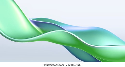 3d holographic liquid wave, iridescent chrome fluid silk fabric isolated on light background. Render of neon metal ribbon with rainbow gradient effect flying in motion. 3d vector geometric background