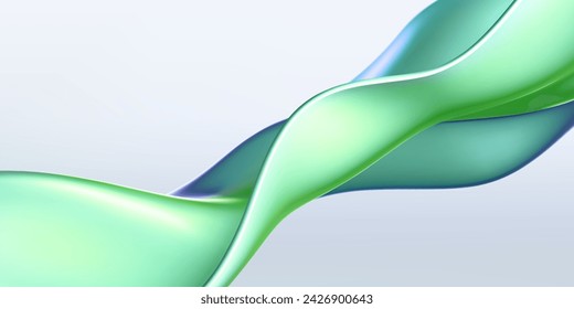 3d holographic liquid wave, iridescent chrome fluid silk fabric isolated on light background. Render of neon metal ribbon with rainbow gradient effect flying in motion. 3d vector geometric background