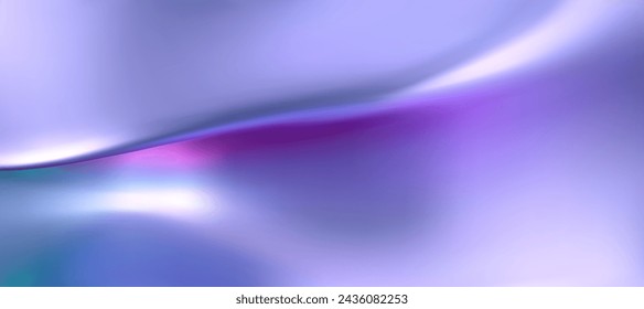3d holographic liquid wavy texture, iridescent silk fabric background or rainbow smooth metal foil. Render of hologram cloth with wavy folds, shiny gradient effect in motion. 3d vector chrome texture