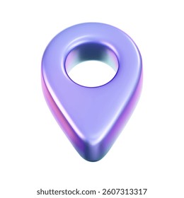 3D holographic location pin icon with iridescent and neon effects. Isolated on a white background. Render of a geolocation pointer with a rainbow gradient. Perfect for GPS app, digital map. 3D vector