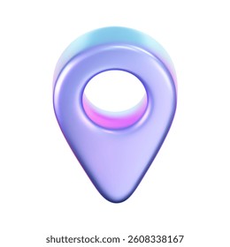 3D holographic location pin icon with iridescent and neon effects. Isolated on a white background. Render of a geolocation pointer with a rainbow gradient. Perfect for GPS app, digital map. 3D vector