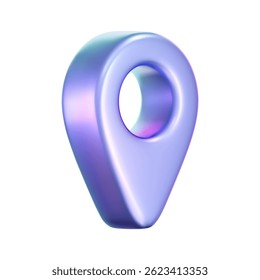 3D holographic location pin icon with iridescent and neon effects. Isolated on a white background. Render of a geolocation pointer with a rainbow gradient. Perfect for GPS app, digital map. 3D vector