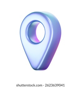 3D holographic location pin icon with iridescent and neon effects. Isolated on a white background. Render of a geolocation pointer with a rainbow gradient. Perfect for GPS app, digital map. 3D vector