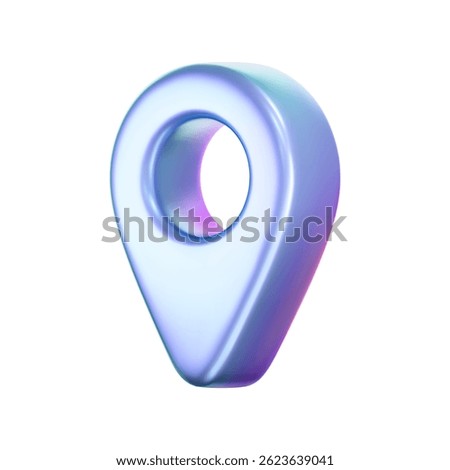 3D holographic location pin icon with iridescent and neon effects. Isolated on a white background. Render of a geolocation pointer with a rainbow gradient. Perfect for GPS app, digital map. 3D vector