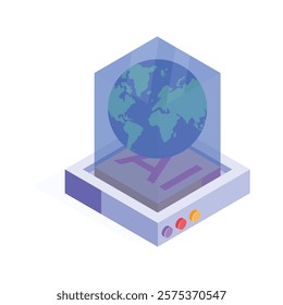 A 3D holographic map showcasing global data and geographic networks