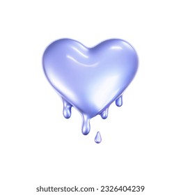 3d holographic melting heart icon in y2k style isolated on a white background. Render of 3d iridescent chrome heart emoji with rainbow gradient effect. 3d vector y2k illustration