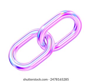 3d holographic, neon chain or link Icon. Stock vector illustration on isolated background.	
