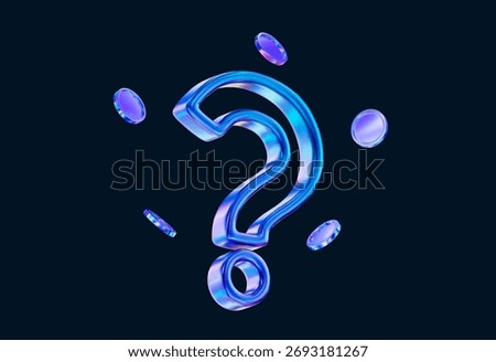 3d holographic or neon question mark icon with flying coins. Faq problem solution symbol. Stock vector illustration on dark isolated background.