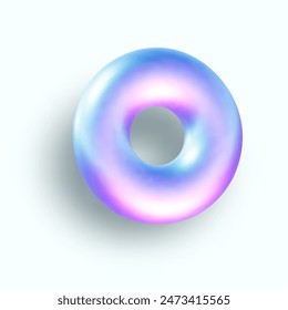 3d holographic primutive shape. Render of 3d neon iridescent torus with rainbow effect. Realistic 3d vector illustration