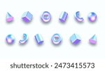 3d holographic primutive shapes isolated on blue background. Render of 3d neon iridescent sphere,torus,cube with rainbow effect. 3d vector hologram set