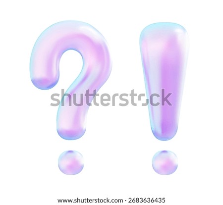 3D holographic question and exclamation marks side by side isolated on white background for communication and modern design